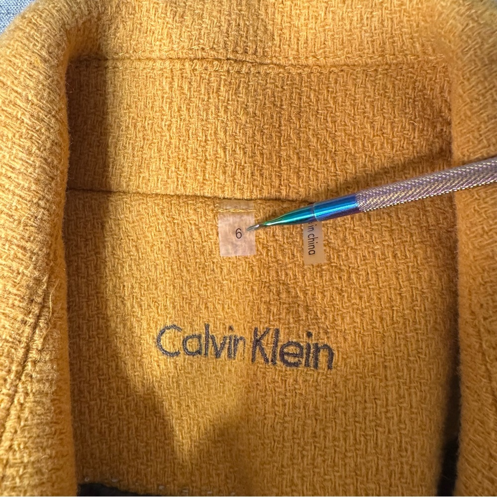 NWT Calvin Klein Single Breasted Wool Pea Coat Winter Dress Coat Mustard Size 6 - Picture 10 of 14